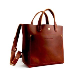 Rich, gorgeous, genuine leather cognac Portland Leather Mini Crossbody Tote